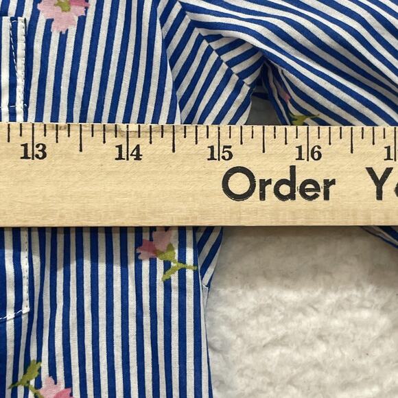 J Crew Mercantile Shirt Womens XXS Blue White Striped Floral Button Down Cotton - Picture 11 of 13